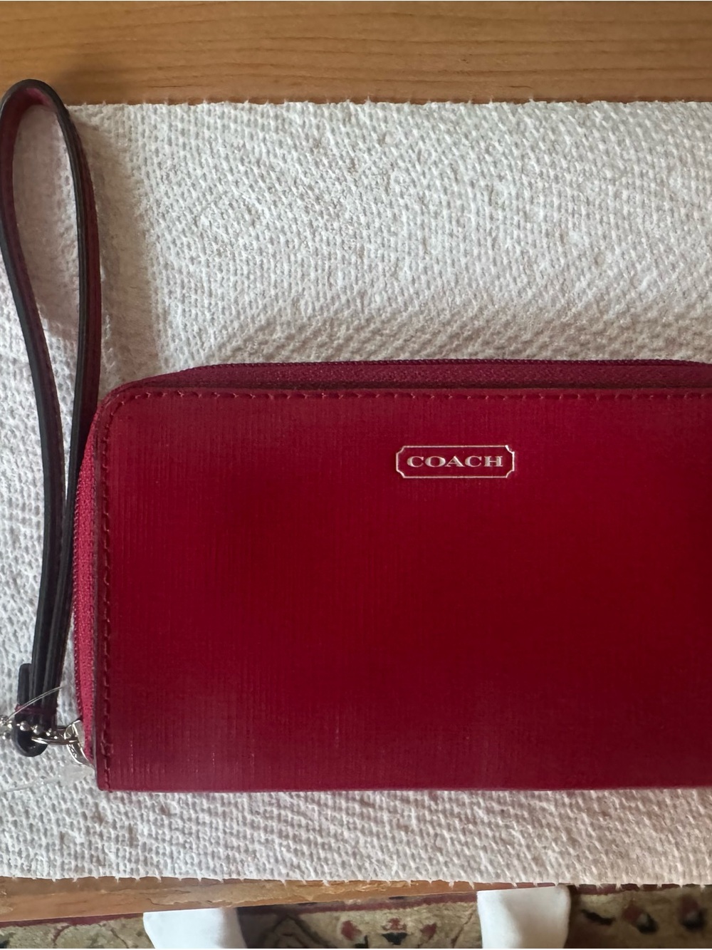 Coach Dark Pink Leather Wristlet Wallet